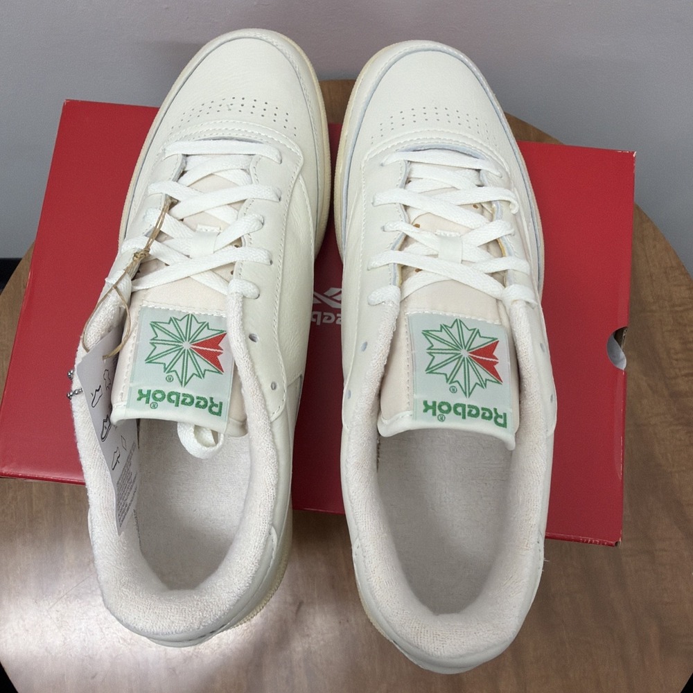 Reebok Classic Leather Sneakers in Off-White with Green Accents - Picture 8 of 12